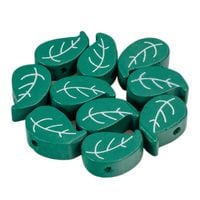 Drewniane koraliki LIŚĆ liście 12x20mm ciemny zielony 10szt.