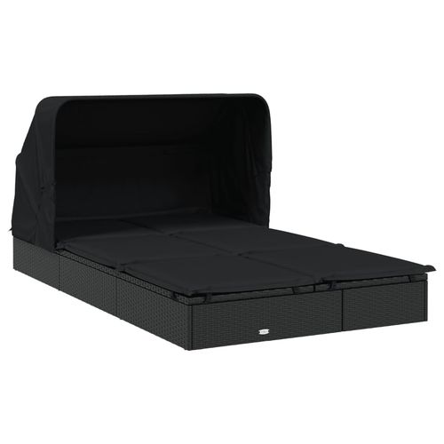 Leżak 2-os., składany dach, czarny, 213x118x97 cm, polirattan na Arena.pl