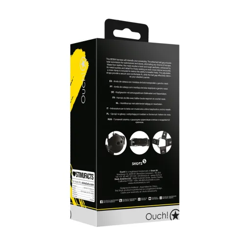 ouch! uprząż głowy z oddychającą kulą, paskami i haczykami na nos, czarna na Arena.pl