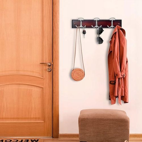 BOBLIUE Wieszak do montażu na ścianie z 6 srebrnymi haczykami orzech na Arena.pl