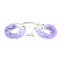 metal handcuffs with purple furry