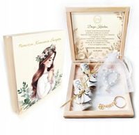 Pamiątka Komunii Świętej PREZENT Na Komunię Różaniec Brelok Pudełko