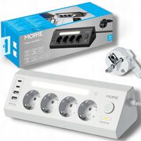 Listwa zasilająca MORRE 4xAC 2xUSB-A 2xUSB-C 3680W z lampką nocną
