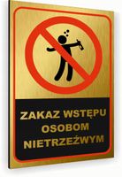 Tabliczka znak informacyjny 20x15 Złota ZAKAZ WSTĘPU NIETRZEŹWYM Nierdzewna