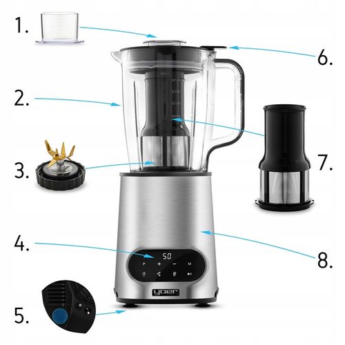 Blender kielichowy Automatyczny Tritan Yoer INOX 2,4L 2200W +Sito do soku na Arena.pl