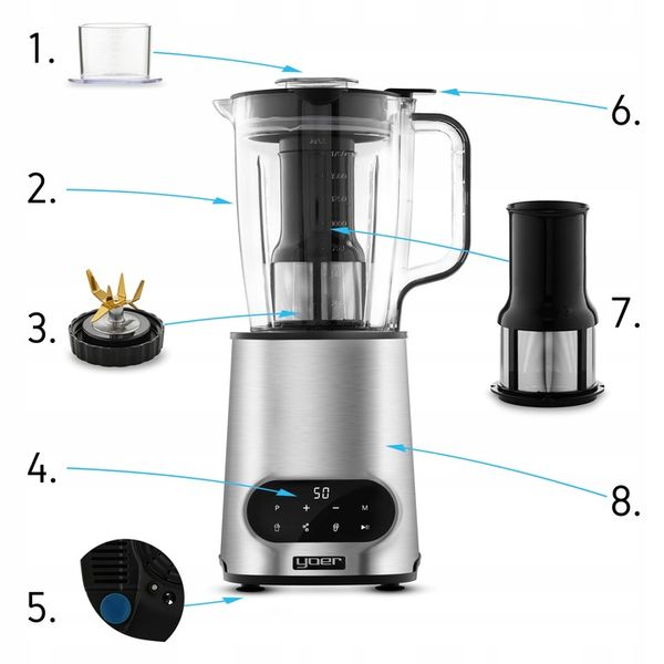 Blender kielichowy Automatyczny Tritan Yoer INOX 2,4L 2200W +Sito do soku zdjęcie 10