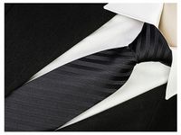 ŻAKARDOWY Krawat Męski Gładki Paski CZARNY rc312