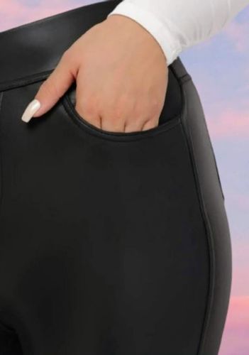 Spodnie skórzane lekko ocieplone Eko Skóra wysoki stan XL/2XL czarne na Arena.pl