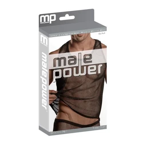 male power stretch net tank top siateczkowy z wycięciem, czarny na Arena.pl