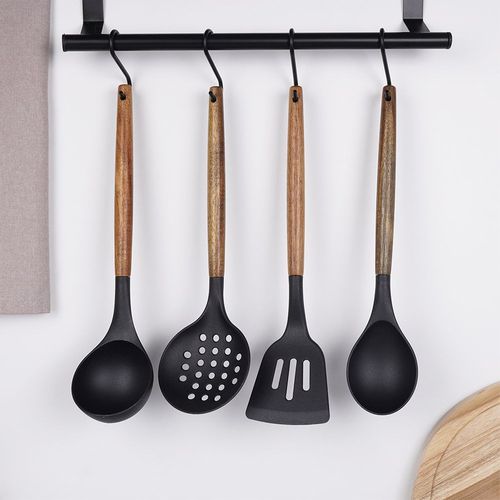 Łopatka Kuchenna Termoplastyczna do Smażenia Czarna Drewniana na Arena.pl