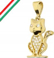 Złota przywieszka 585 kot siedzący z cyrkoniami wisiorek na łańcuszek 14k