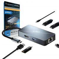 2 x Adapter HUB 6w1 POLION USB-C przejściówka USB 3.2 PD HDMI 4K LAN 1Gb
