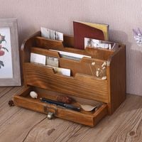 Kreatywny Drewniany Pojemnik - Organizer Na Biurko Drewno Ciemne