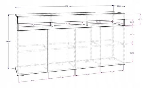 Duża Komoda LUNA 4D 180 Dąb Craft Biała LED na Arena.pl