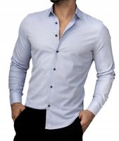 KOSZULA MĘSKA ŚWIĄTECZNA NIEBIESKA WIZYTOWA SLIM ELEGANCKA M