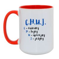KUBEK "C.H.U.J." Wzór - Duży Biało-Czerwony 450 ml