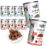 MOKRA KARMA DLA KOTA TufTuf PUSZKA KAWAŁKI MIĘSNE WOŁOWINA I RYBA 10x415g