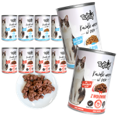 MOKRA KARMA DLA KOTA TufTuf PUSZKA KAWAŁKI MIĘSNE WOŁOWINA I RYBA 10x415g