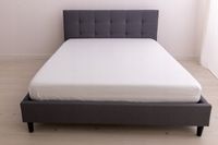 NERI 160X200 ŁÓŻKO TAPICEROWANE SZARE STELAŻ Z MATERACEM