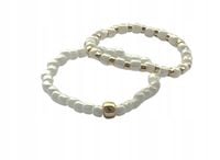 2 szt PIERŚCIONEK NA GUMCE KORALIKI PERŁOWO-ZŁOTE