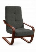 Fotel Finka bujany do salonu stelaż drewno orzech materiał czarny