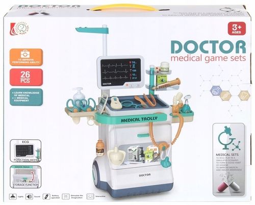 Zestaw Lekarski dla Dzieci Wózek Stacja Doktora Zabawa w Lekarza Stetoskop na Arena.pl