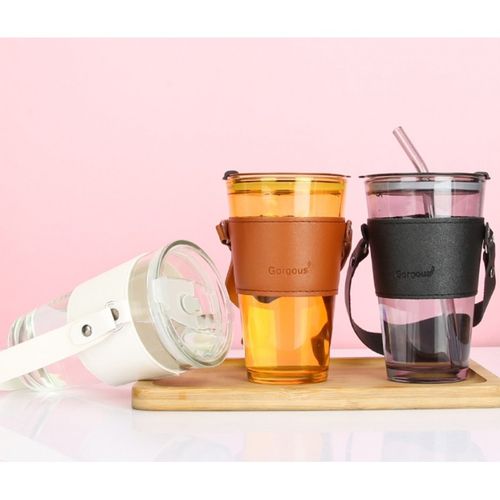 kubek z kolorowego szkła na kawę herbatę ze słomką i zamknięciem 450 ml na Arena.pl