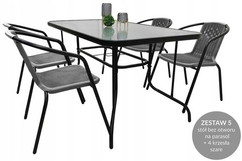 ZESTAW MEBLI OGRODOWYCH NA TARAS STÓŁ 120x70 + 4x KRZESŁA LORETTO SZARY MIX na Arena.pl