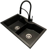 Zlewozmywak 2 komorowy PENTA grafit + bateria NEXO