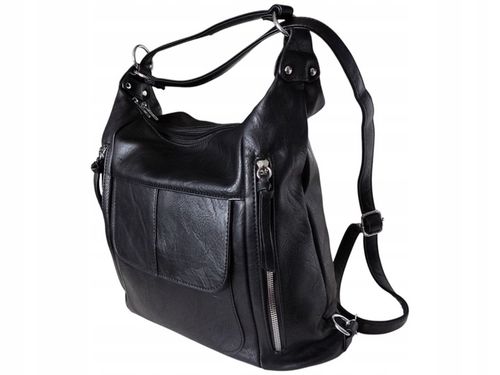 Torebka Damska Torebko-Plecak Miejska Listonoszka Czarny Styl Duży na Arena.pl