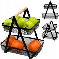 KOSZYK KOSZ NA OWOCE PRZYPRAWY CZARNY DWUPOZIOMOWY SOLIDNY