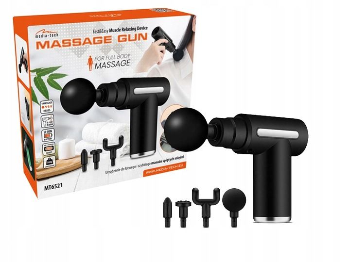 PISTOLET DO MASAŻU MASAŻER DO PLECÓW CIAŁA MASSAGE GUN MT6521 4 GŁOWICE zdjęcie 2