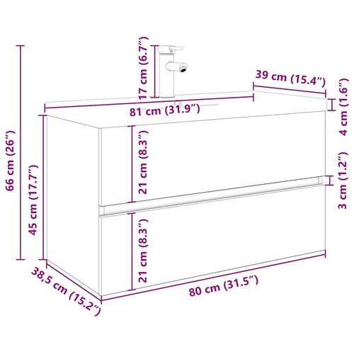 Szafka pod umywalkę z wbudowaną umywalką i baterią dąb artisan na Arena.pl