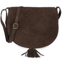 BELTIMORE torebka damska zamszowa listonoszka z klapą V012 c.brązowa