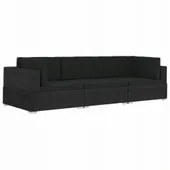 Sofa ogrodowa z poduszkami rattan PE, czarna