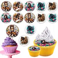 OPŁATEK na BABECZKI MUFFINKI zestaw na urodziny 12szt. - KOŃ HOBBY HORSE