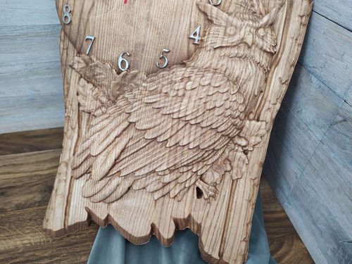 Zegar ścienny drewno z sową na tle księżyca motyw myśliwski 50cm na prezent na Arena.pl