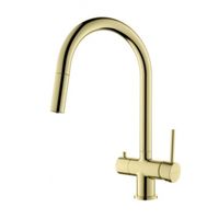 Blue Water Cyrus Złota Trójdrożna bateria kuchenna z wyciąganą wylewką