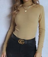 Damski sweter z golfem golf basic gładki beż uni