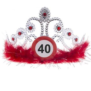 Tiara "Urodziny 40 Traffic Birthday", srebrno czerwona