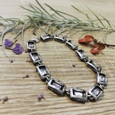 SREBRNA BRANSOLETA PROSTOKĄTY Z CYRKONIAMI SREBRO PRÓBY 925 zdjęcie 2