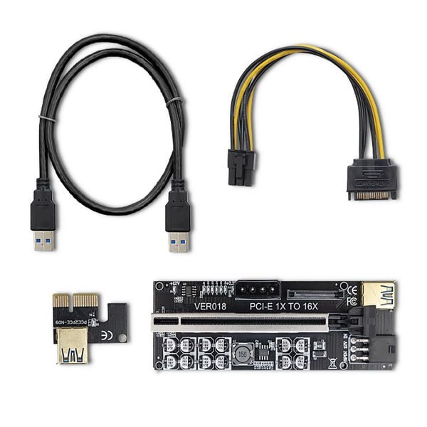 Qoltec Riser PCI-E 1x - 16x | USB 3.0 | ver. 018 | SATA/ PCI-E 6 pin zdjęcie 1