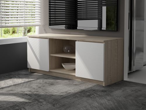 SZAFKA RTV 140 cm 2D 1P SONOMA / BIAŁA na Arena.pl