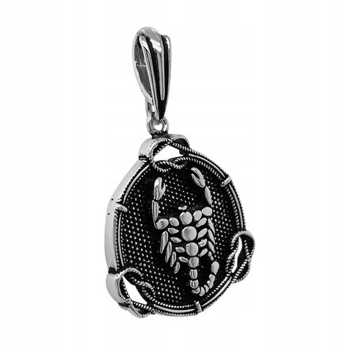 Zawieszka okrągła Srebrna Oksydowana Wisiorek SKORPION srebro pr. 925 na Arena.pl