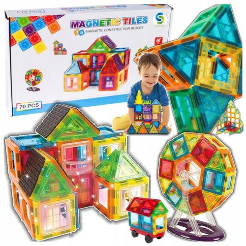 DUŻE KLOCKI MAGNETYCZNE KONSTRUKCYJNE KAFELKI 70 el Rainbow Magnetic Tiles na Arena.pl