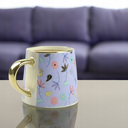 KUBEK PORCELANOWY DO KAWY HERBATY WZÓR KWIATY 400ML ZE ZŁOTYM UCHEM na Arena.pl