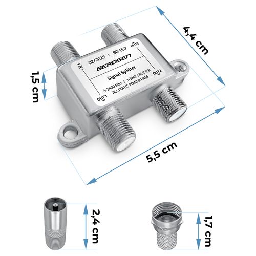 Splitter antenowy rozgałęźnik pasywny 3-wejściowy 5–2400 MHz Berdsen BD-957 na Arena.pl