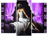 60 90CM OBRAZ 3 ELEM PIĘKNA DZIEWCZYNA FIOLECIE ŚCIENNY DRUK PŁÓTNO