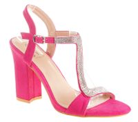 Sandały zamszowe na obcasie słupku 9,5 cm. fuksja Rozmiar obuwia - 38, Długość wkładki [cm]: - 24,50 cm.