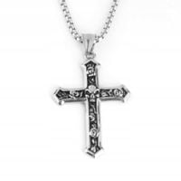 NASZYJNIK Srebrny Łańcuch Stal KRZYŻYK CZASZKA 363